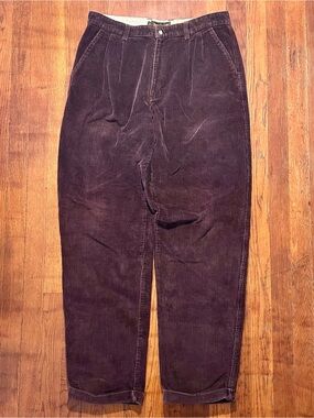Vintage ‘90s Timberland Preppy Baggy Pleated Cuffed Brown Corduroy Pants 33x32